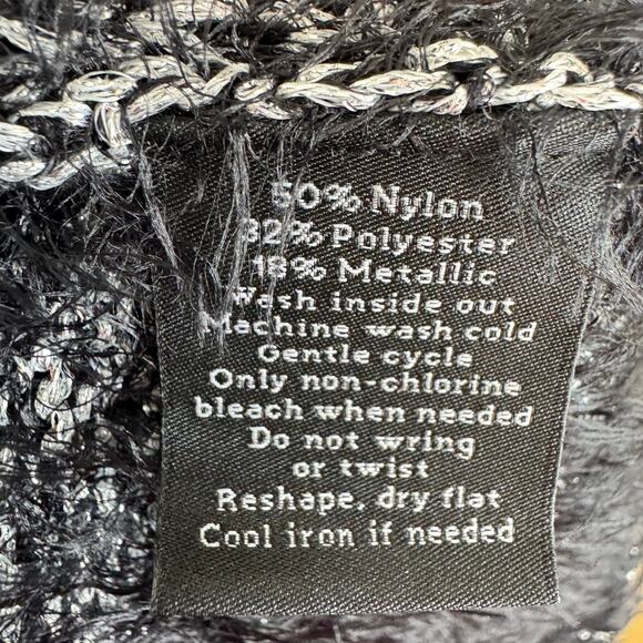 Rock & Roll Black Silver Heather Long Sleeve V-Neck Fuzzy Pullover Sweater Sz L - Picture 5 of 5